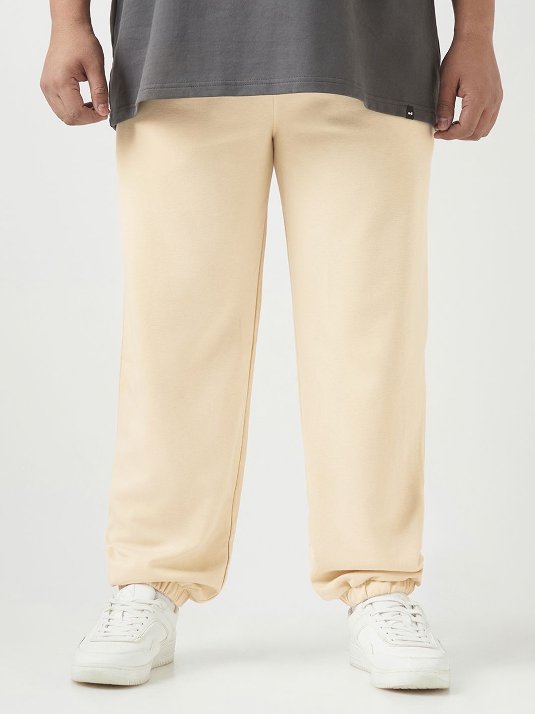 

Bewakoof Plus Men's Brown Oversized Plus Size Joggers, Cream