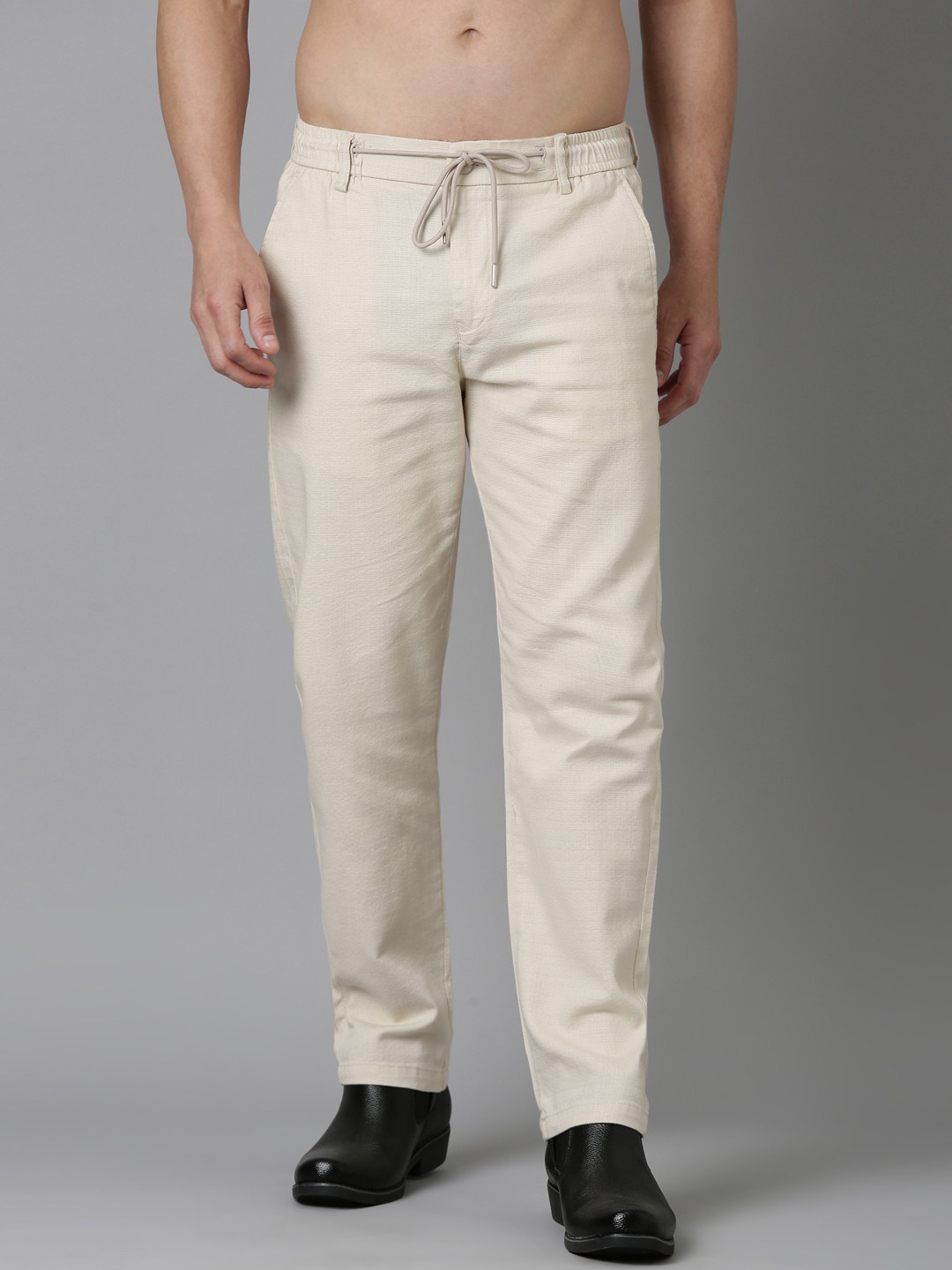 

NEVER NEUD Men Relaxed Fancy Linen Trousers, Beige