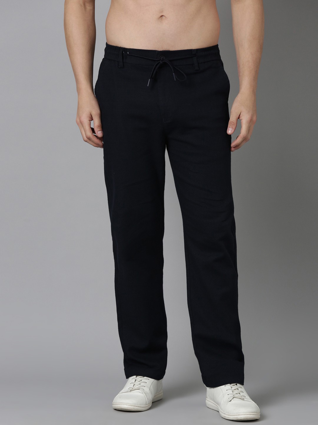 

NEVER NEUD Men Relaxed Fancy Linen Trousers, Navy blue