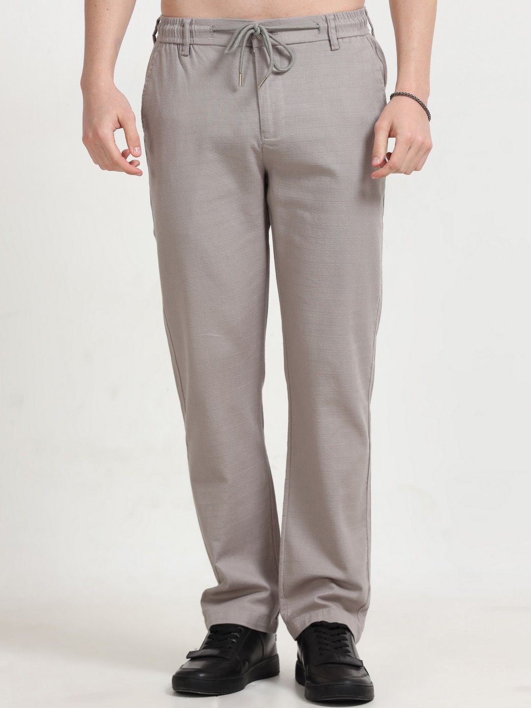 

NEVER NEUD Men Relaxed Fancy Linen Trousers, Grey