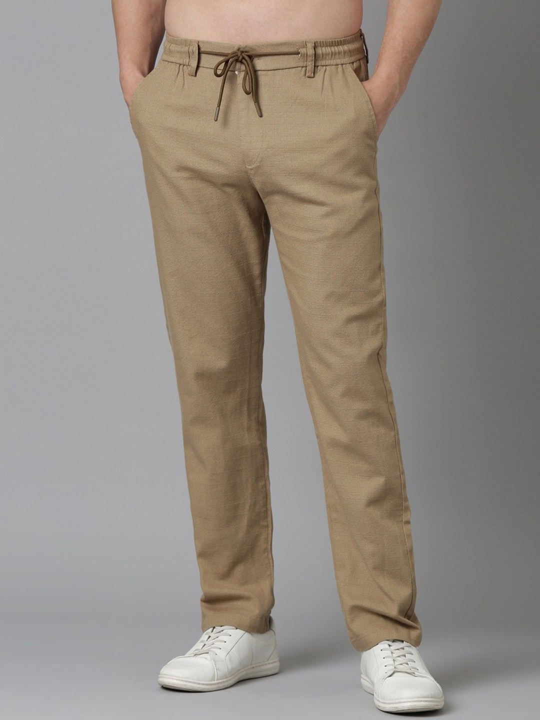 

NEVER NEUD Men Relaxed Fancy Linen Trousers, Khaki