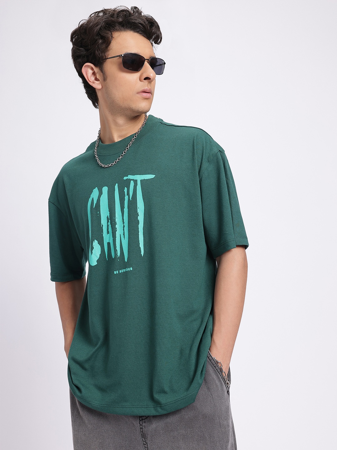 

glitchez Easy Expression Drop-Shoulder T-Shirt, Green