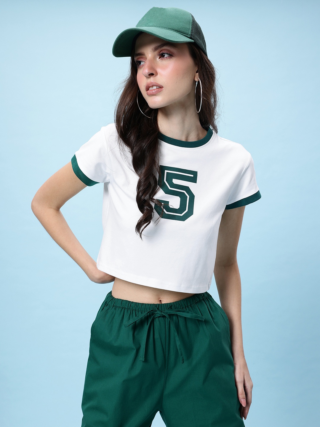 

glitchez Magic with Numbers Print Crop T-shirt, White