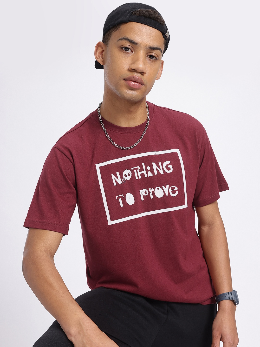 

glitchez Typography Takeover Printed T-shirt, Maroon