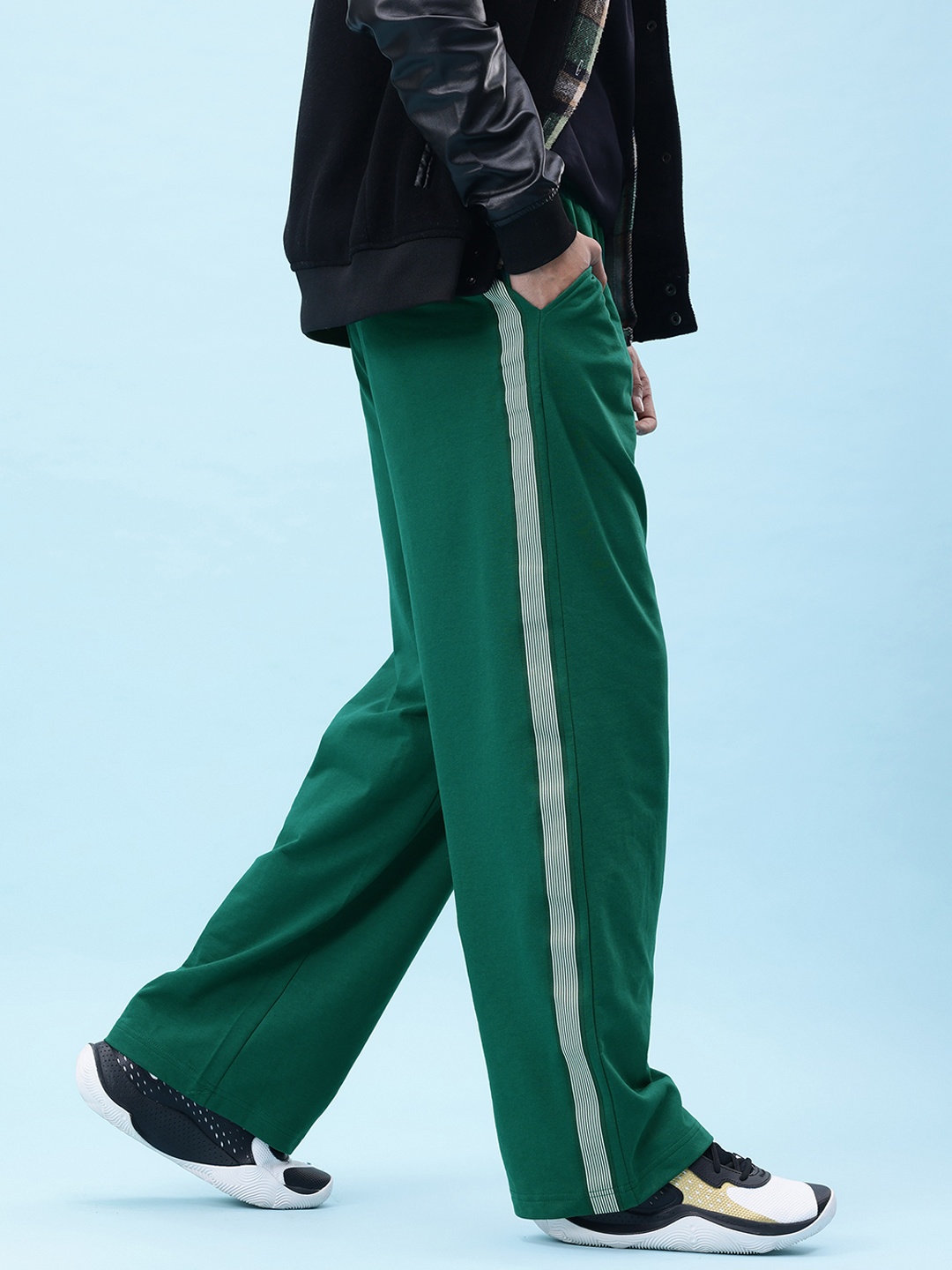 

glitchez Men High Comfort Relaxed Fit Track Pants with Side Stripes, Green