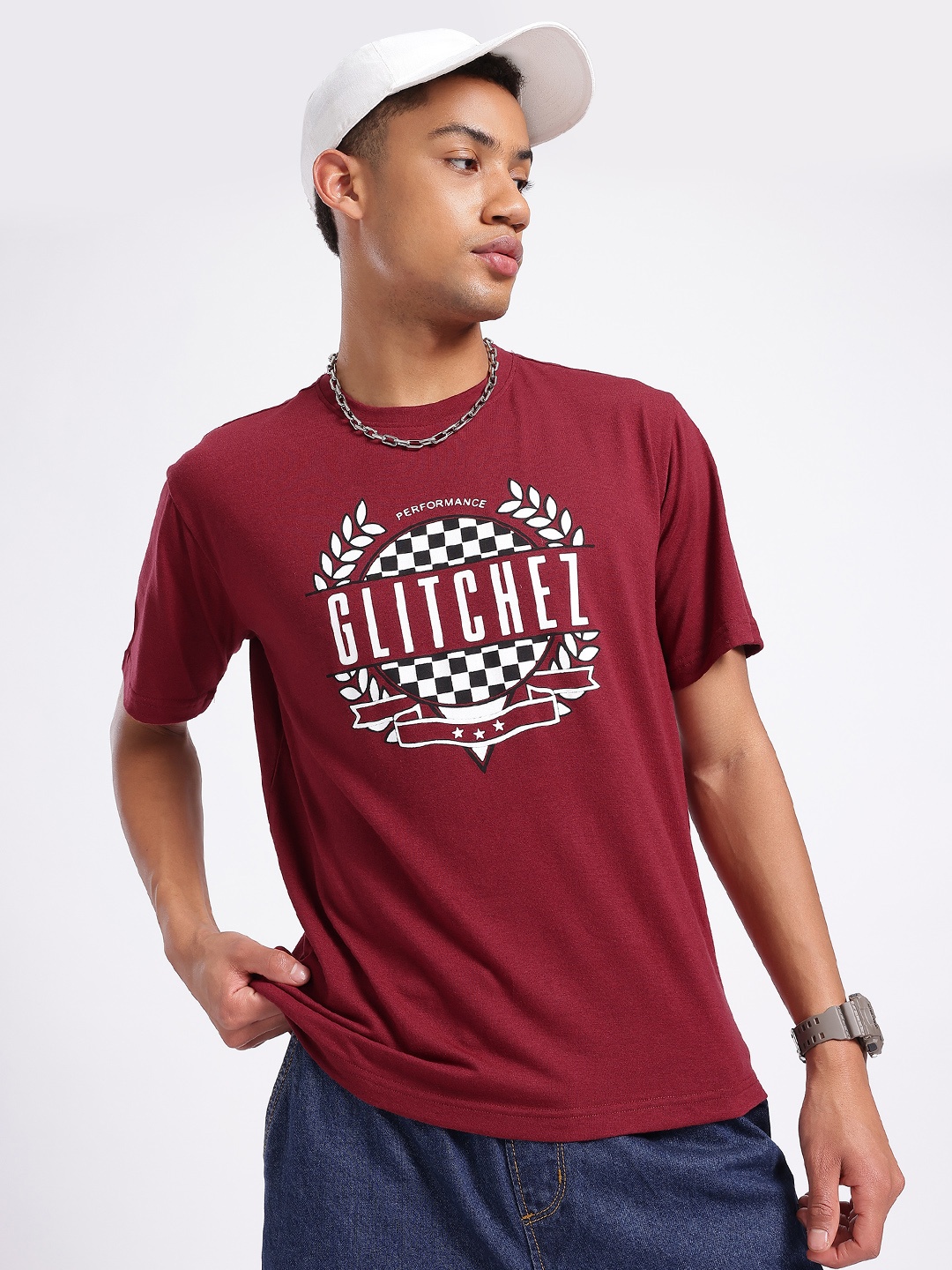 

glitchez Logo Luxe Printed T-shirt, Maroon