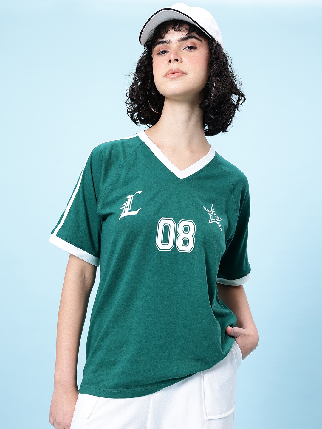

glitchez Contrast Edge Varsity Ultra Baggy T-shirt, Teal