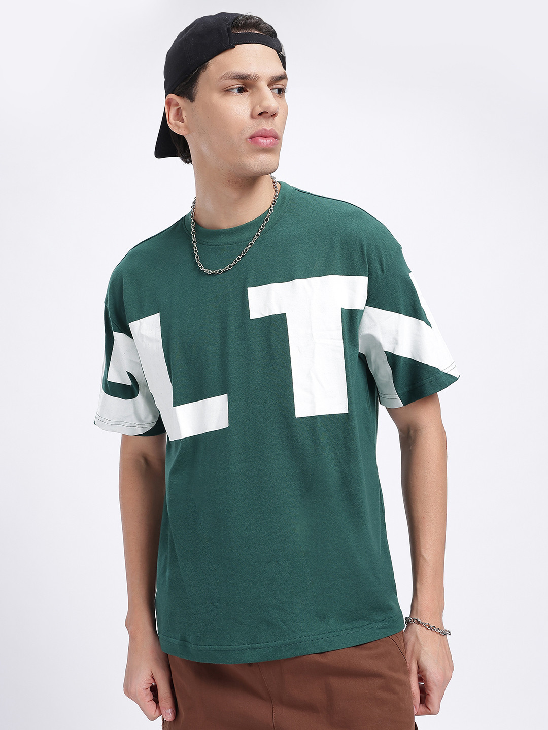 

glitchez Healing Teal Brand Logo Print Drop-Shoulder Sleeves Oversized T-shirt