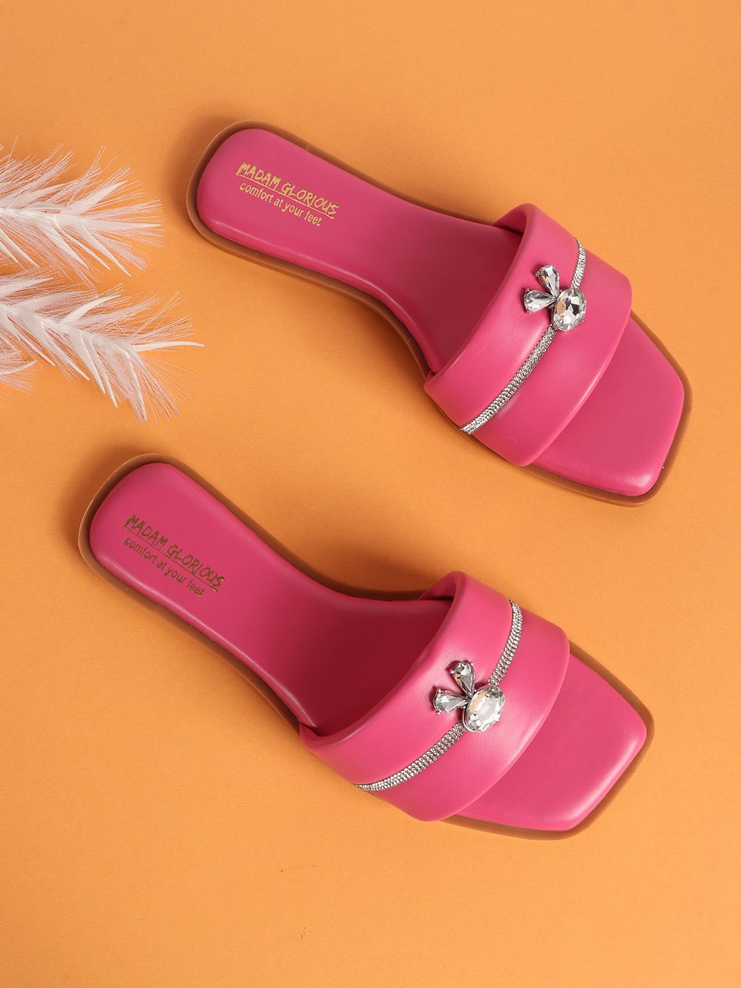 

madam glorious Women Embellished T-Strap Flats, Pink