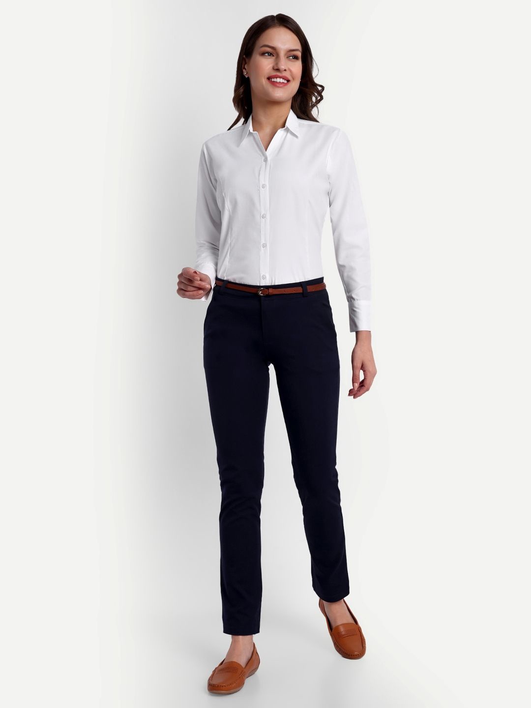 

Blue Ronin Women Standard Slim Fit Spread Collar Solid Cotton Formal Shirt, White
