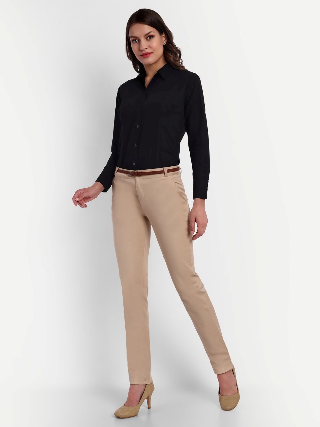 

Blue Ronin Women Standard Slim Fit Spread Collar Solid Cotton Formal Shirt, Black