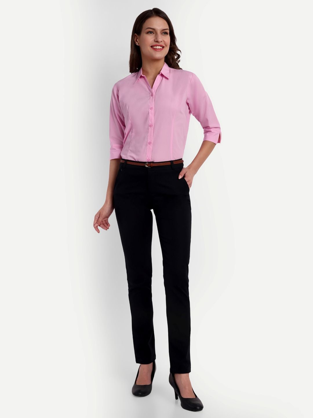 

Blue Ronin Women Standard Slim Fit Spread Collar Solid Cotton Formal Shirt, Pink