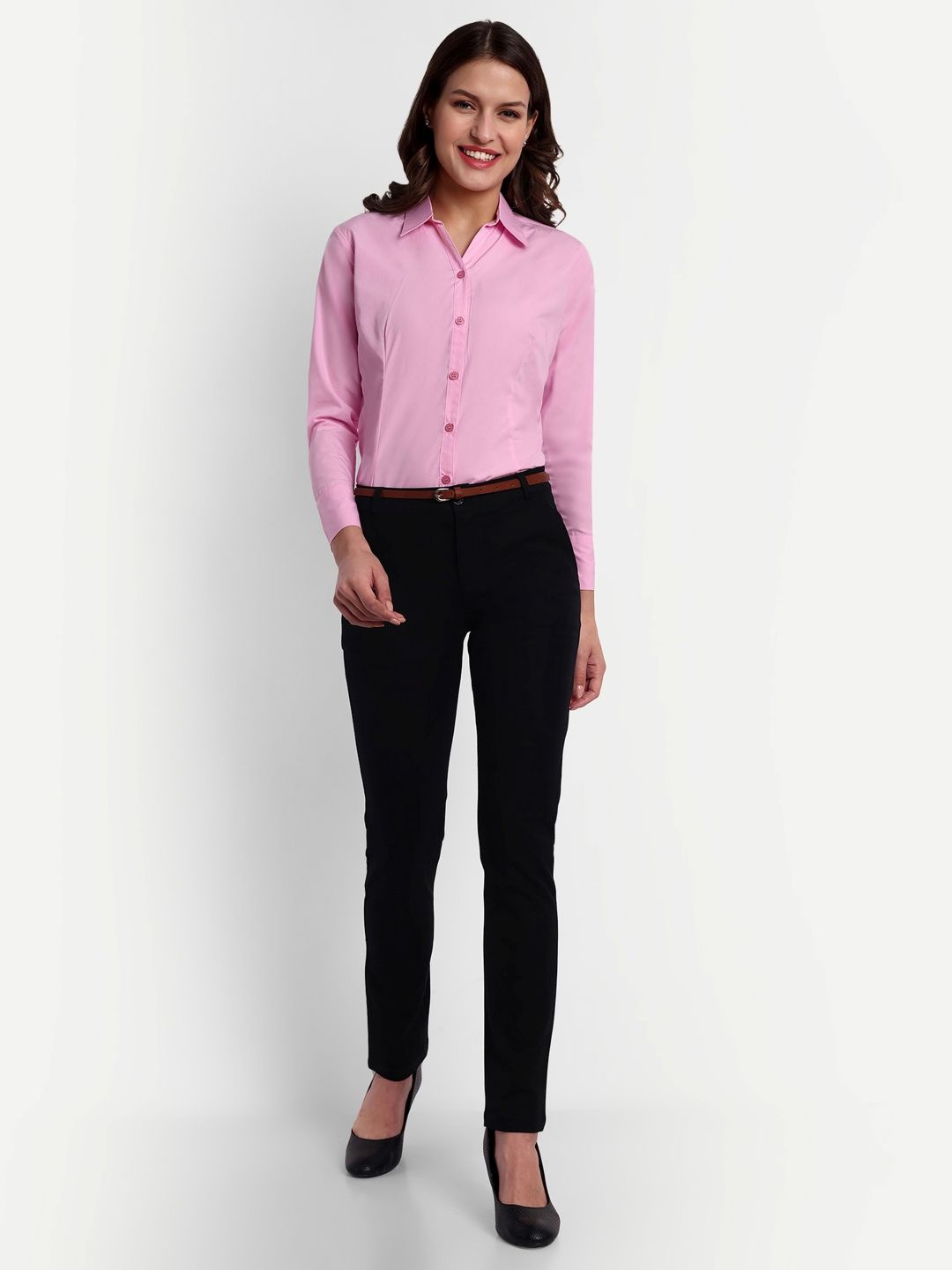 

Blue Ronin Women Standard Slim Fit Spread Collar Solid Cotton Formal Shirt, Pink