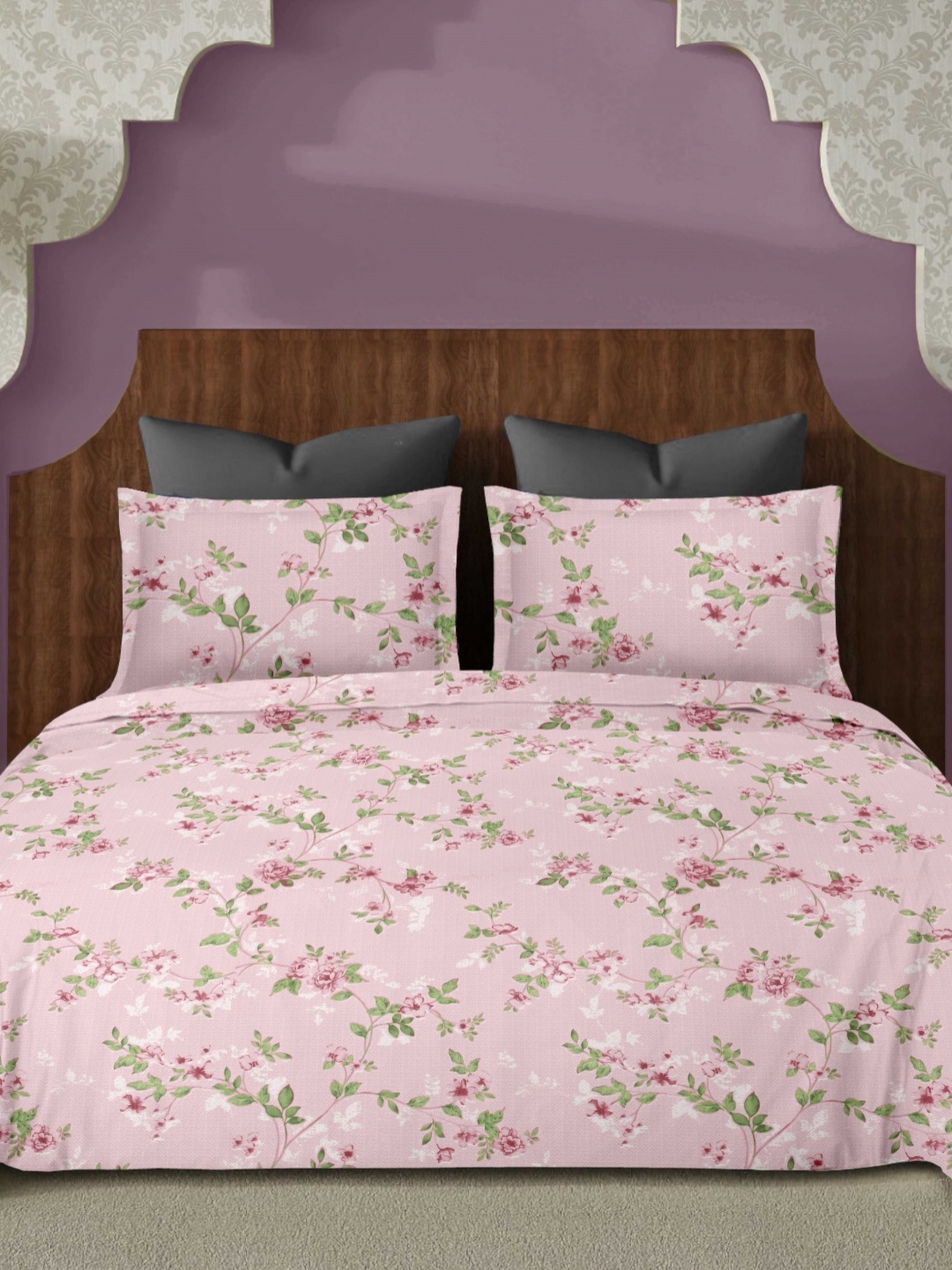 

Ariana Pink & White Floral Printed 144 TC Cotton King Bedsheet Set 2.70 m x 2.70 m