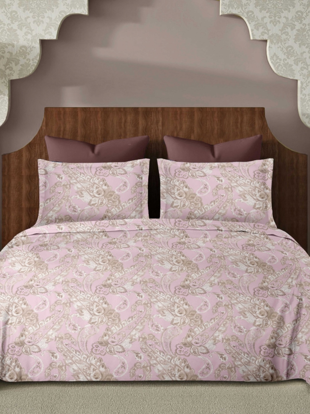 

Ariana Pink & White Ethnic Motifs 144 TC Cotton King Bedsheet Set 2.70 m x 2.70 m