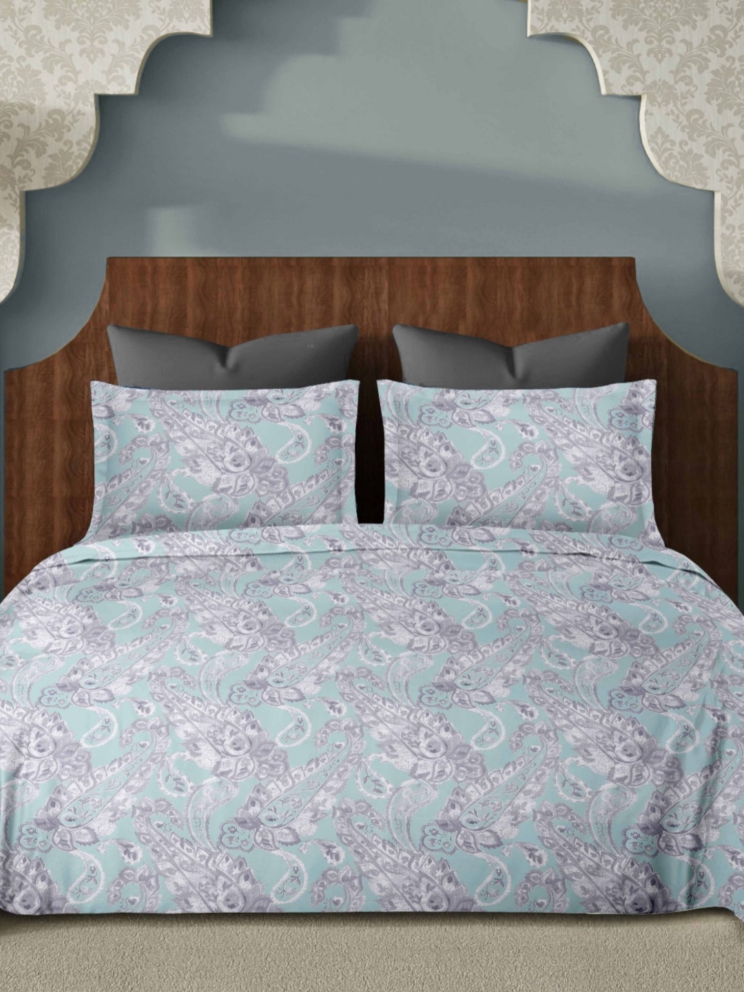 

Ariana Blue & Grey Ethnic Motifs 144 TC Cotton King Bedsheet Set 2.70 m x 2.70 m