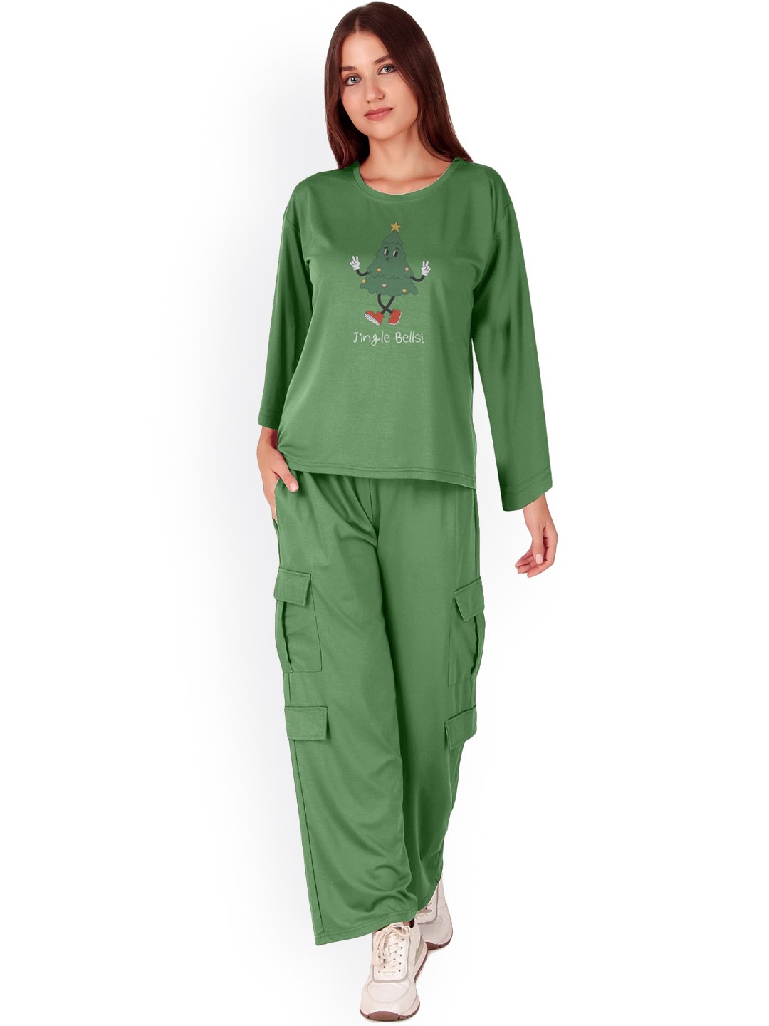 

Fasense Printed Pure Cotton T-Shirt With Trouser, Green