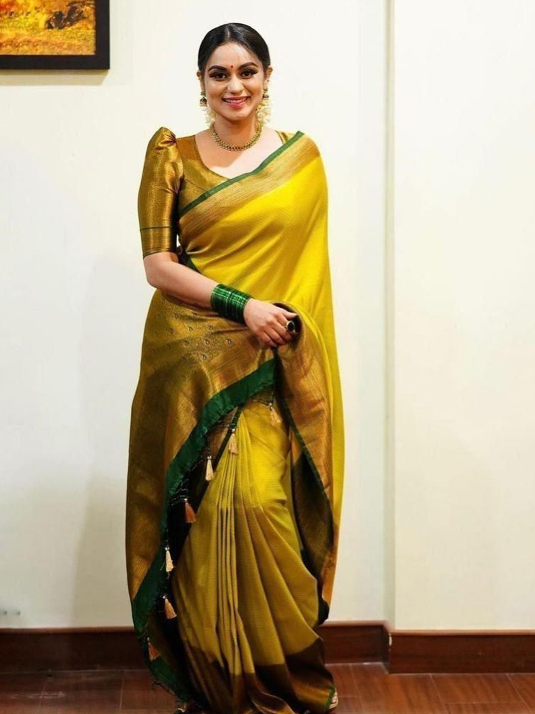 

Taslar Woven Design Zari Pure Silk Banarasi Saree, Yellow