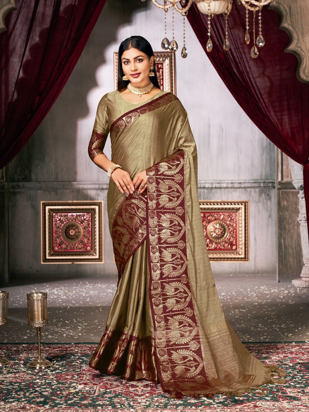 

Taslar Woven Design Zari Pure Silk Banarasi Saree, Cream