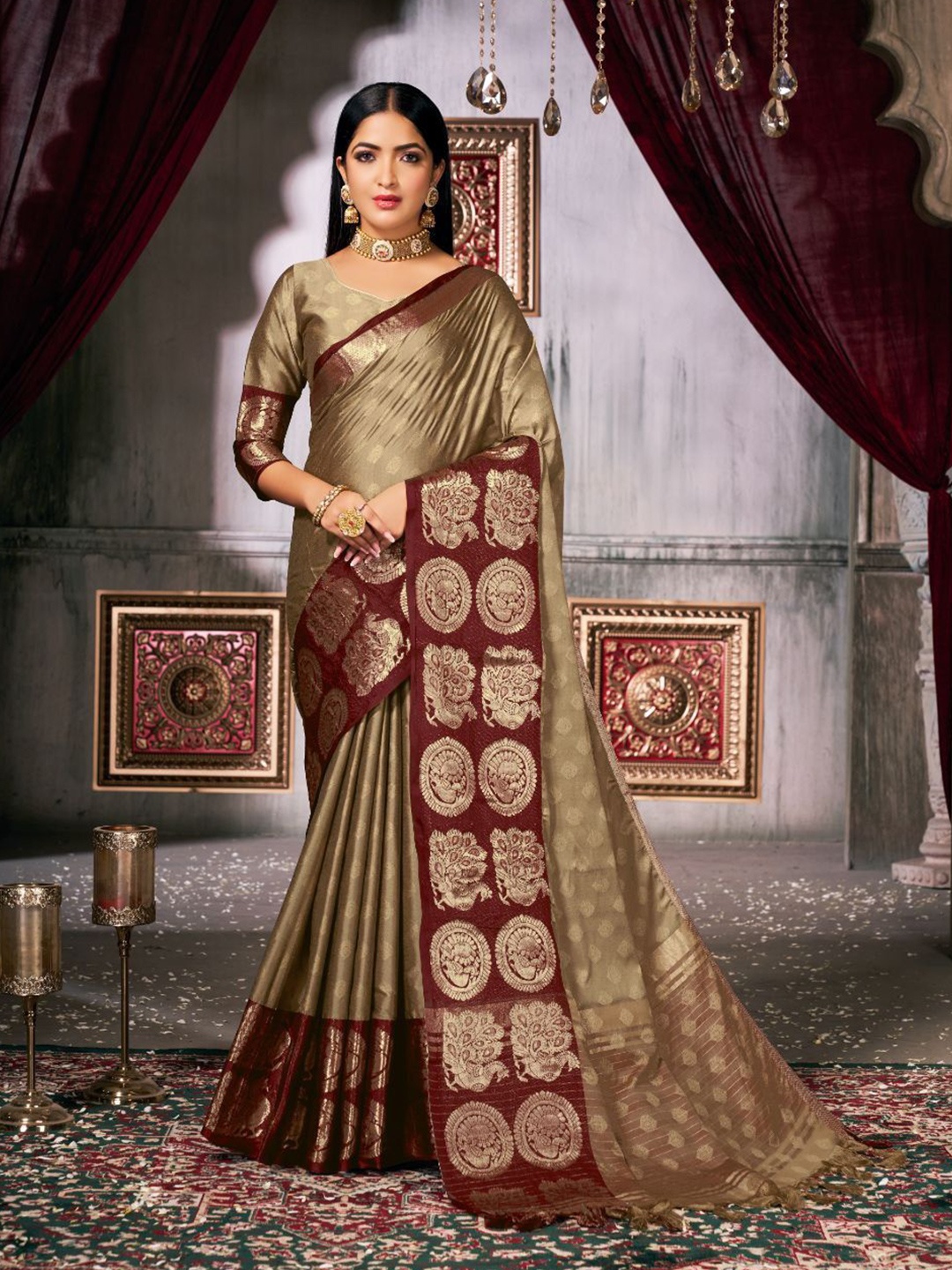 

Taslar Woven Design Zari Pure Silk Banarasi Saree, Cream