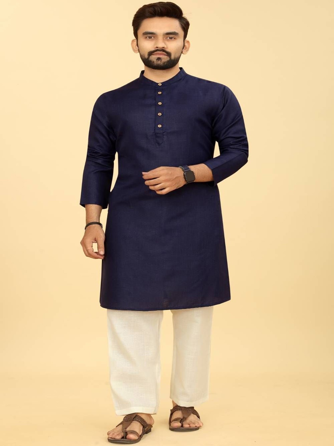 

Odd By Poshaak Men Solid Cotton Regular Kurta, Navy blue