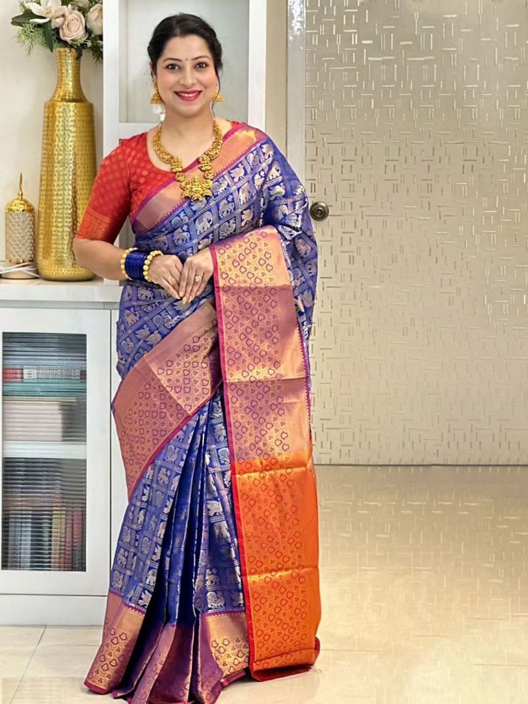 

Taslar Woven Design Zari Pure Silk Banarasi Saree, Blue