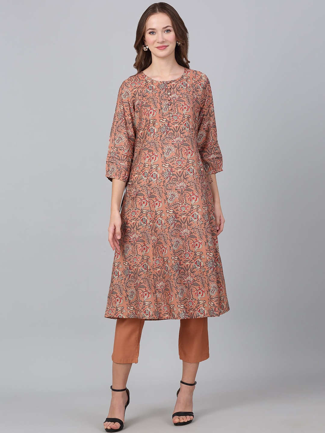 

Cantabil Floral Printed A-Line Kurta With Trousers, Peach