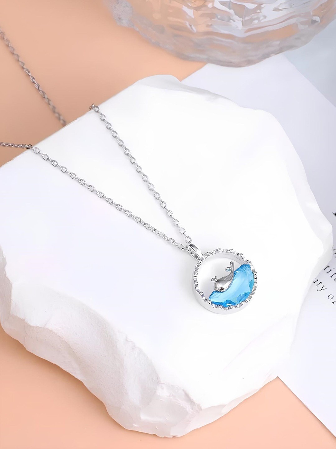 

KARISHMA KREATIONS Silver-Plated Circular Stainless Steel Pendant with Chain, Blue