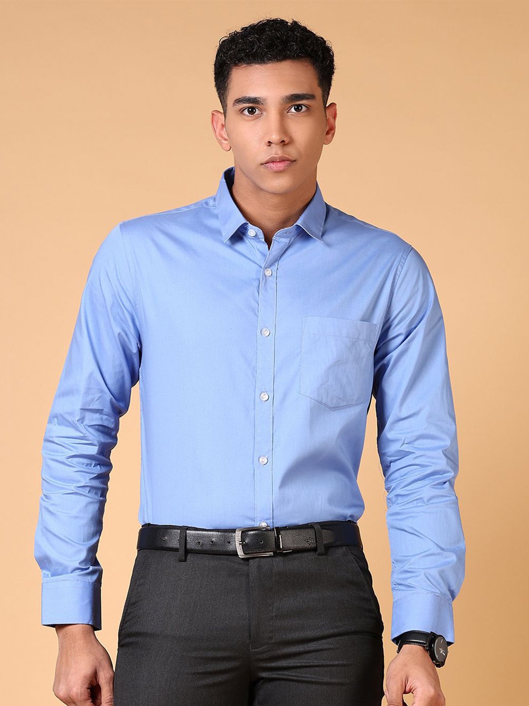 

J White by Vmart Men Slim Fit Spread Collar Solid Cotton Formal Shirt, Blue