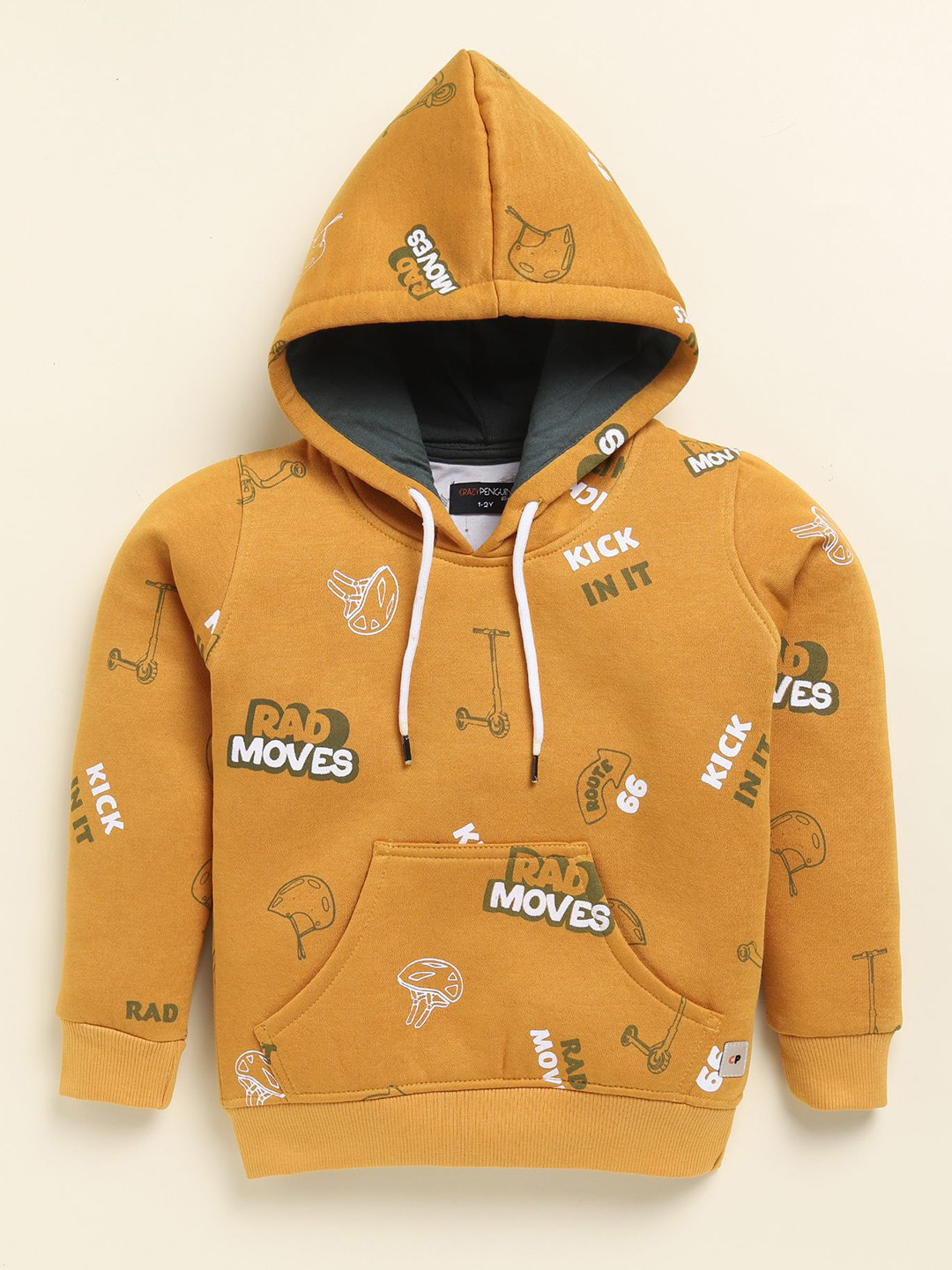 

CRAZYPENGUIN ELITE Boys Printed Hooded Sweatshirt, Yellow