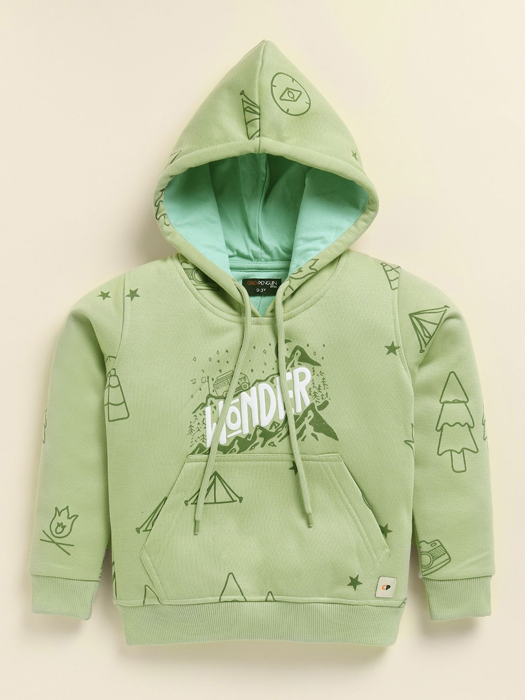 

CRAZYPENGUIN ELITE Boys Printed Hooded Sweatshirt, Green