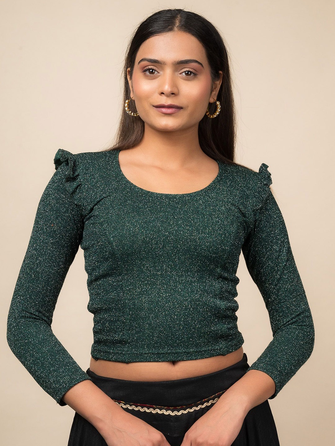 

Bindigasm's Advi Women Round Neck Stretchable Slip On Saree Blouse, Green