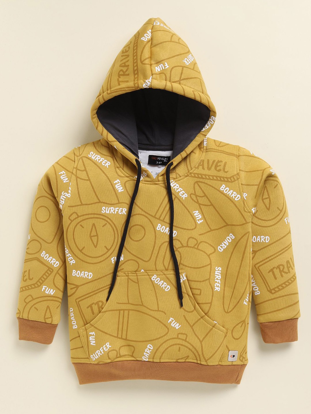 

CRAZYPENGUIN ELITE Boys Printed Hooded Sweatshirt, Yellow