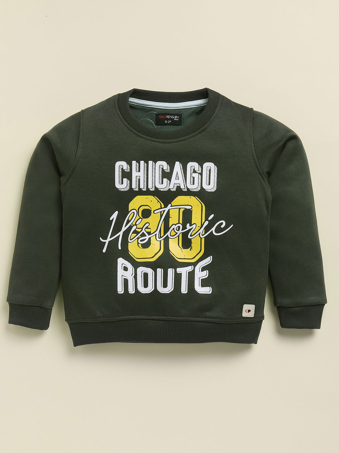 

CRAZYPENGUIN ELITE Boys Printed Round Neck Sweatshirt, Olive