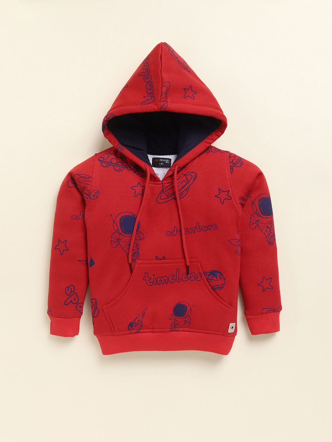 

CRAZYPENGUIN ELITE Boys Printed Hooded Sweatshirt, Red