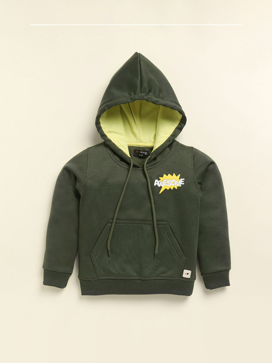 

CRAZYPENGUIN ELITE Boys Printed Hooded Sweatshirt, Olive