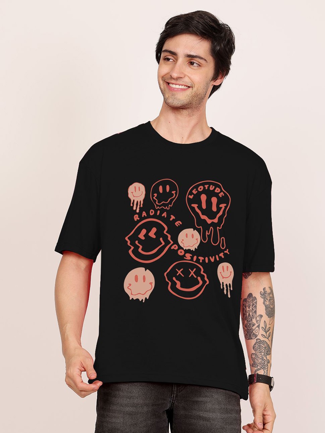 

Leotude Men Graphic Printed Round Neck Cotton Oversized T-shirt, Black