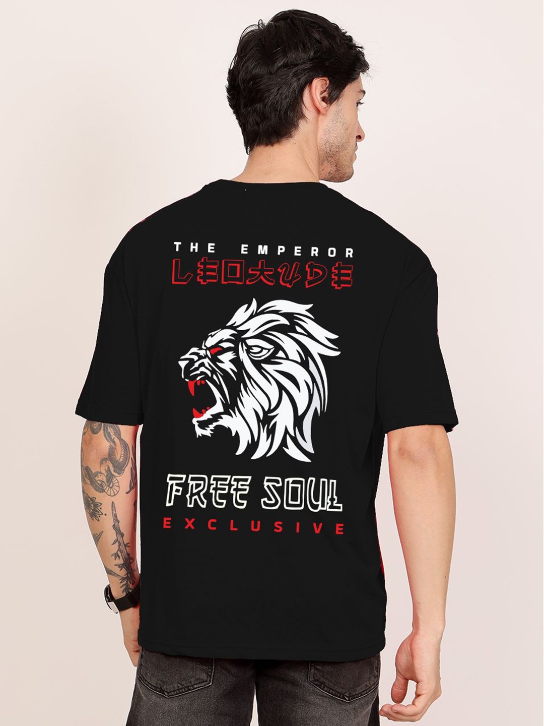 

Leotude Men Graphic Printed Round Neck Cotton Oversized T-shirt, Black