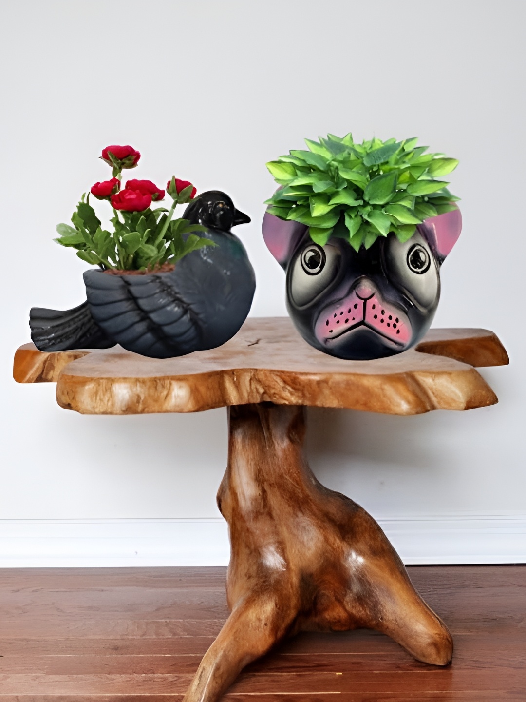 

GARDEN DECO Black & Pink 2 Pieces Textured Ceramic Planters