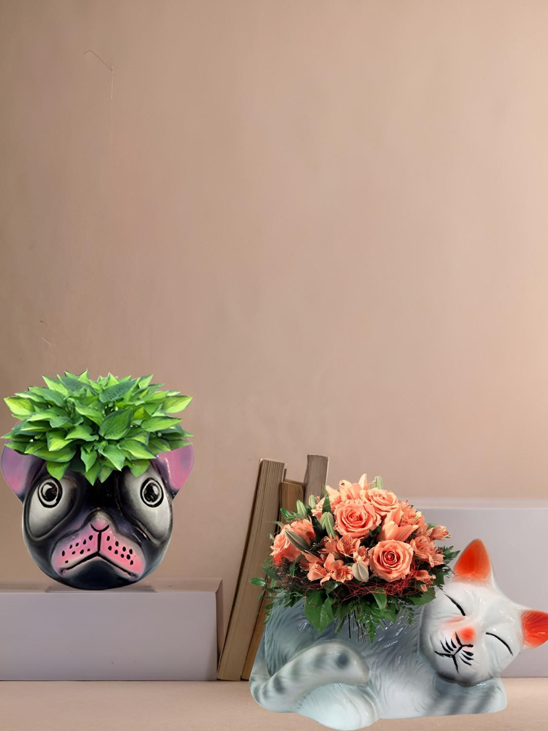 

Garden Deco Black & White 2 Pieces Printed Cat & Bruno Ceramic Planters