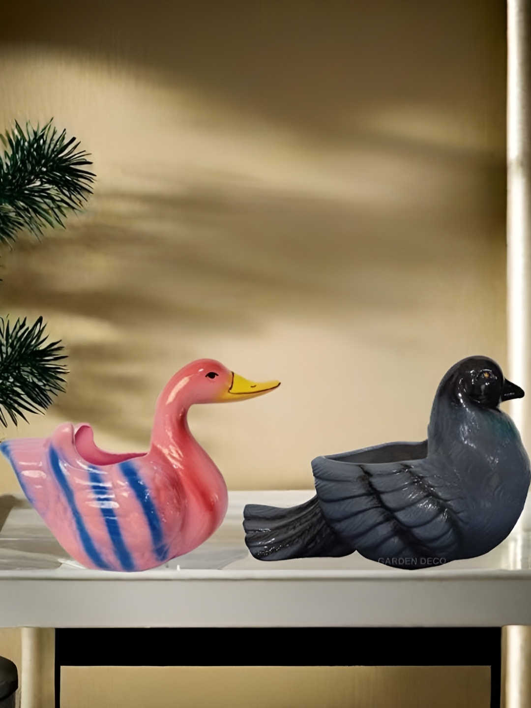 

Garden Deco Black & Pink 2 Pieces Printed Pigeon & Duck Ceramic Planters