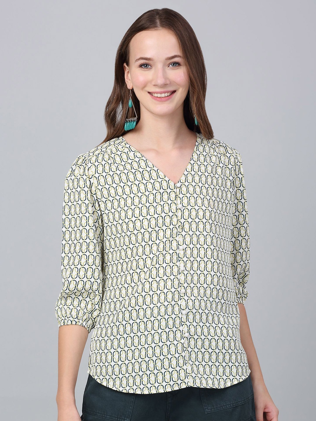 

Cantabil Women V-Neck Printed Tunic, White