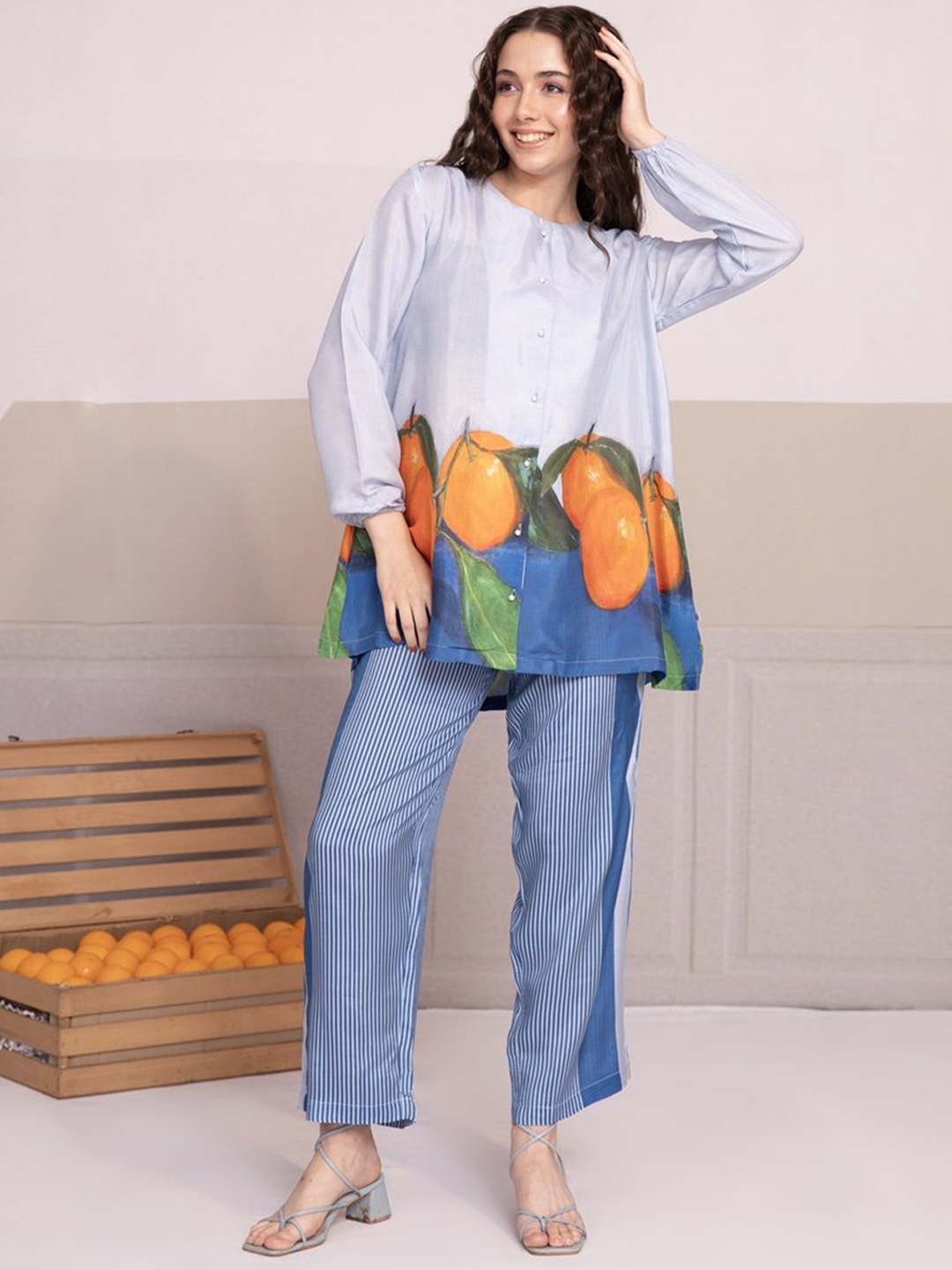 

Bannos Swagger Blue Printed Tunic With Trousers