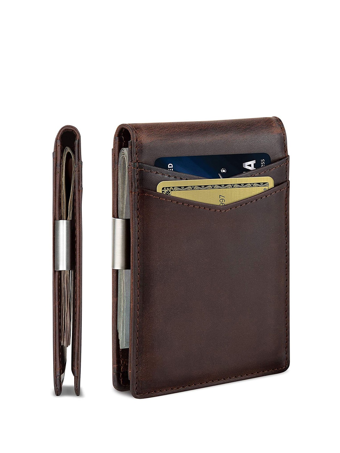 

CONTACTS Men RFID Leather Two Fold Wallet, Brown