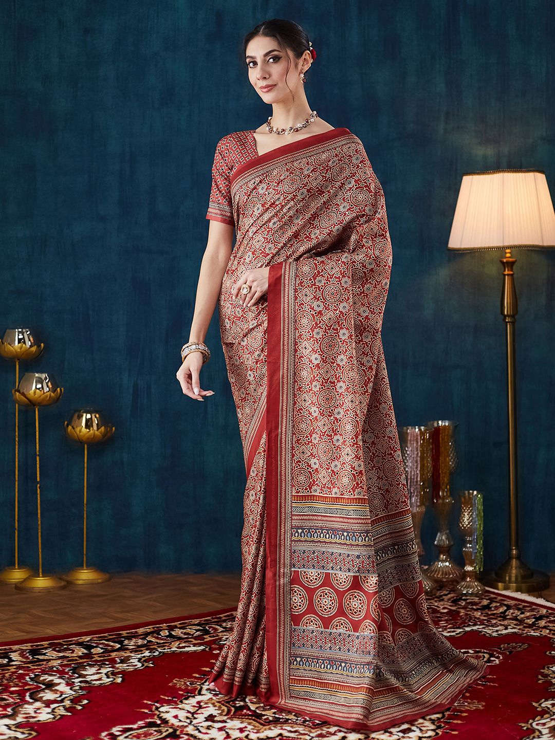 

Mitera Ajrak Printed Pure Crepe Saree, Maroon