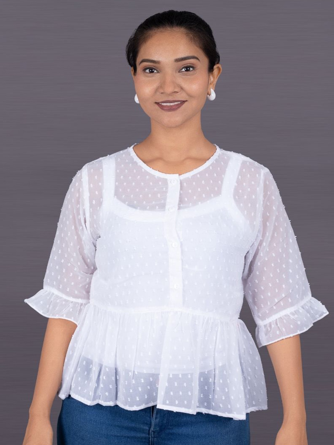 

La Aimee Self Design Georgette Top, White