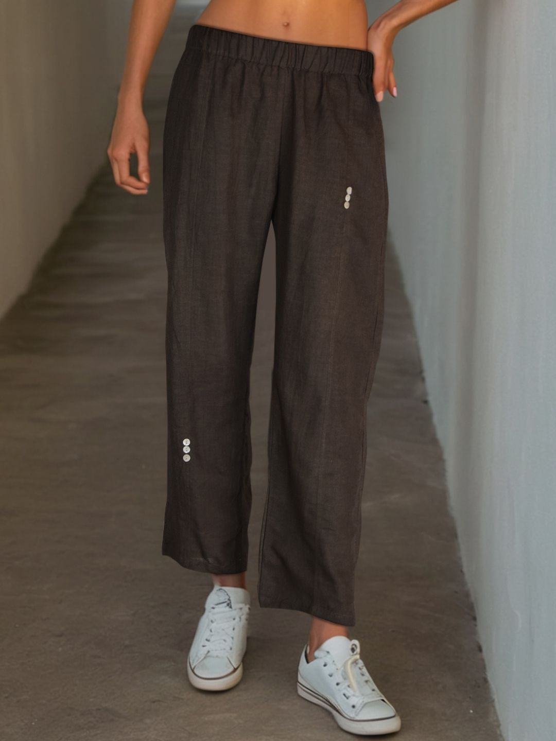

HOUSE OF JAMOTI Women Mid-Rise Linen Pant, Brown