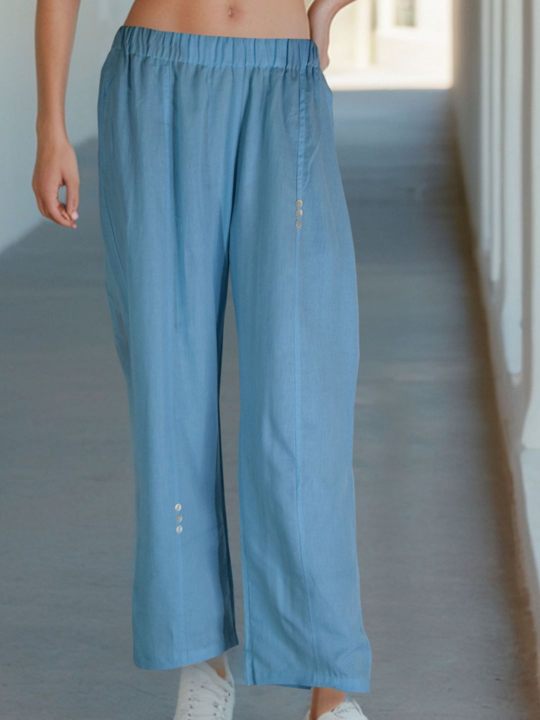 

HOUSE OF JAMOTI Women Mid-Rise Linen Pant, Blue
