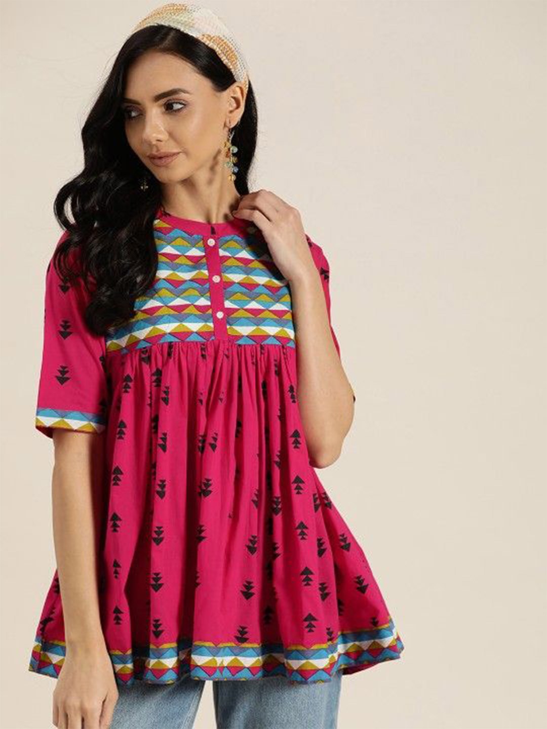 

MF ERA Women Jaipuri Printed Pure Cotton Kurti, Pink