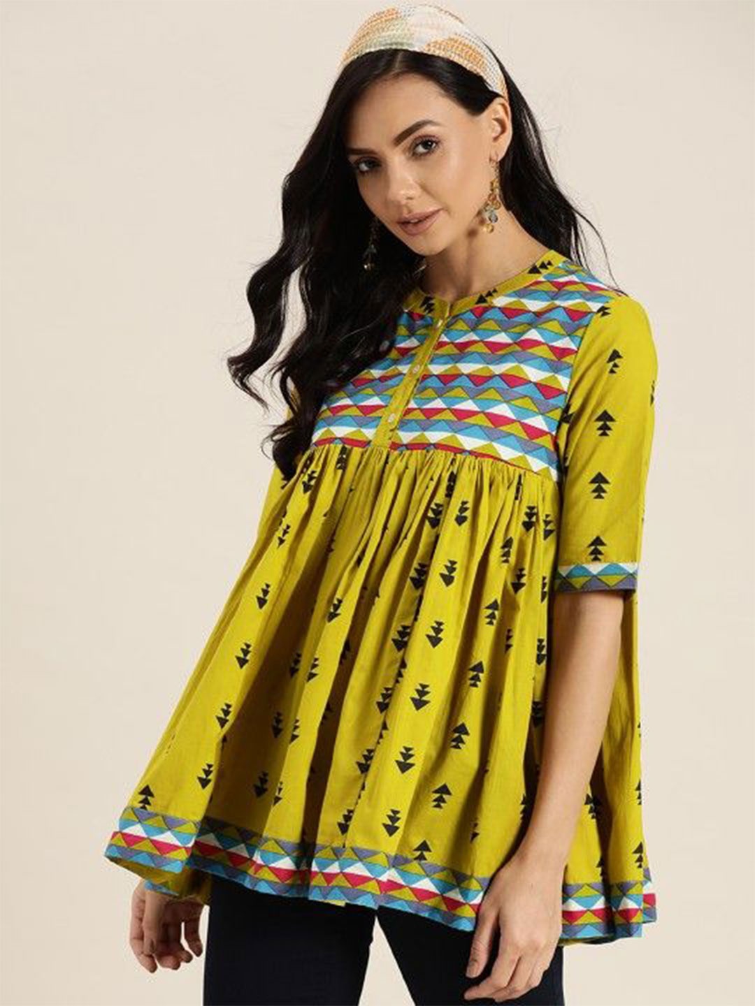 

MF ERA Women Jaipuri Printed Pure Cotton Kurti, Yellow